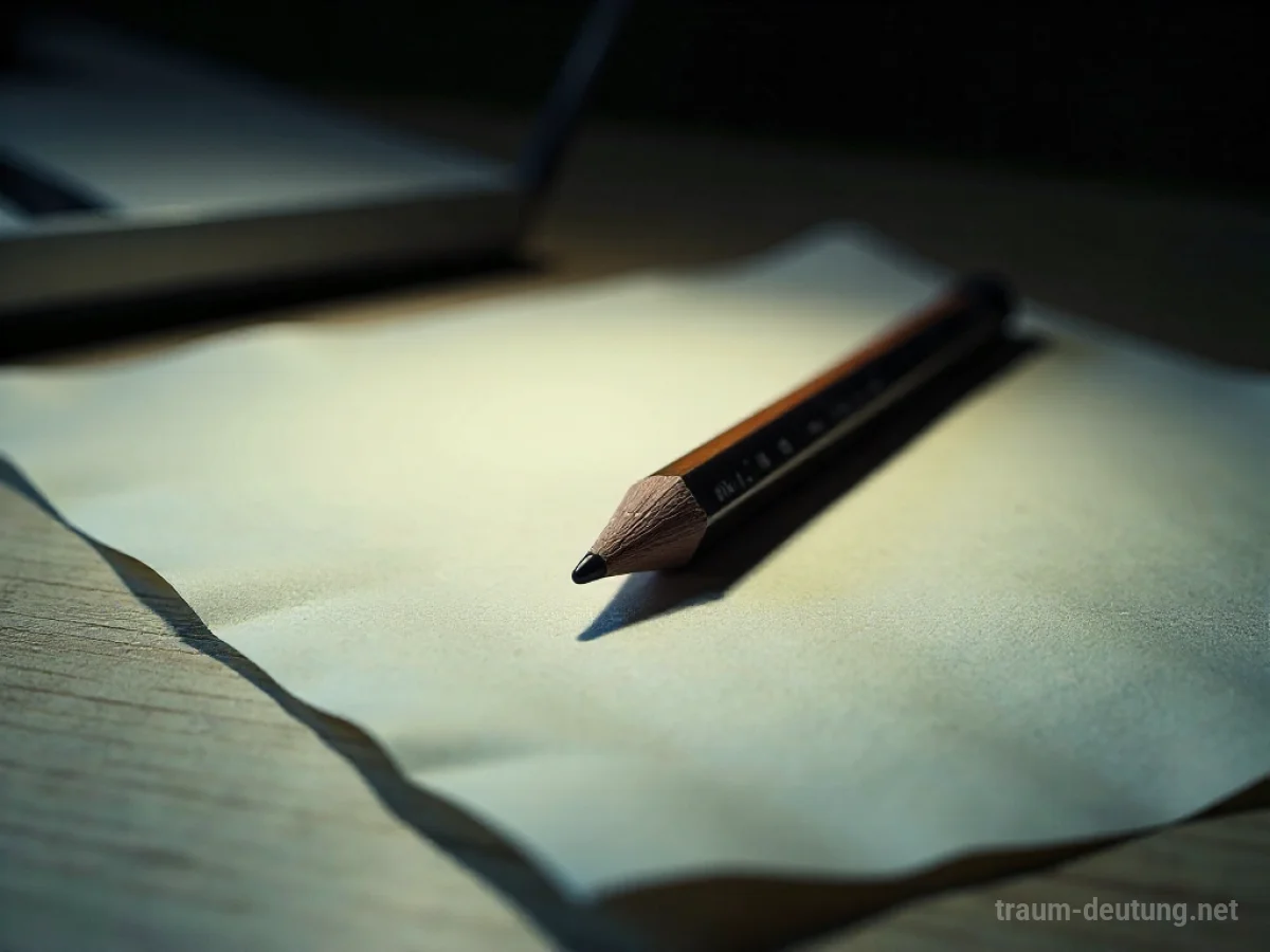 Ein stumpfer Bleistift liegt auf einem Schreibtisch neben zerknülltem Papier.