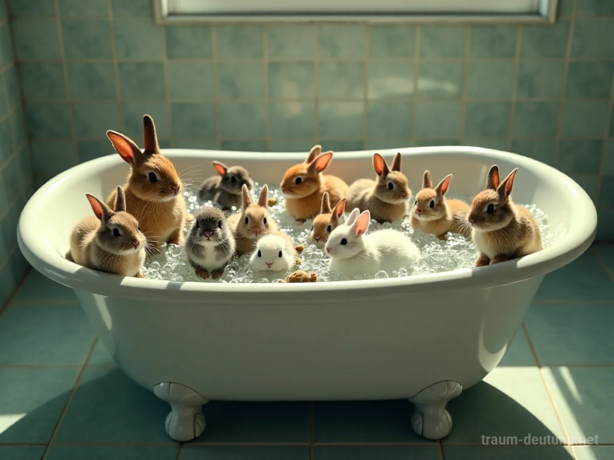 Eine Badewanne ist randvoll mit verschiedenen kleinen Tieren, Wasser schwappt über.
