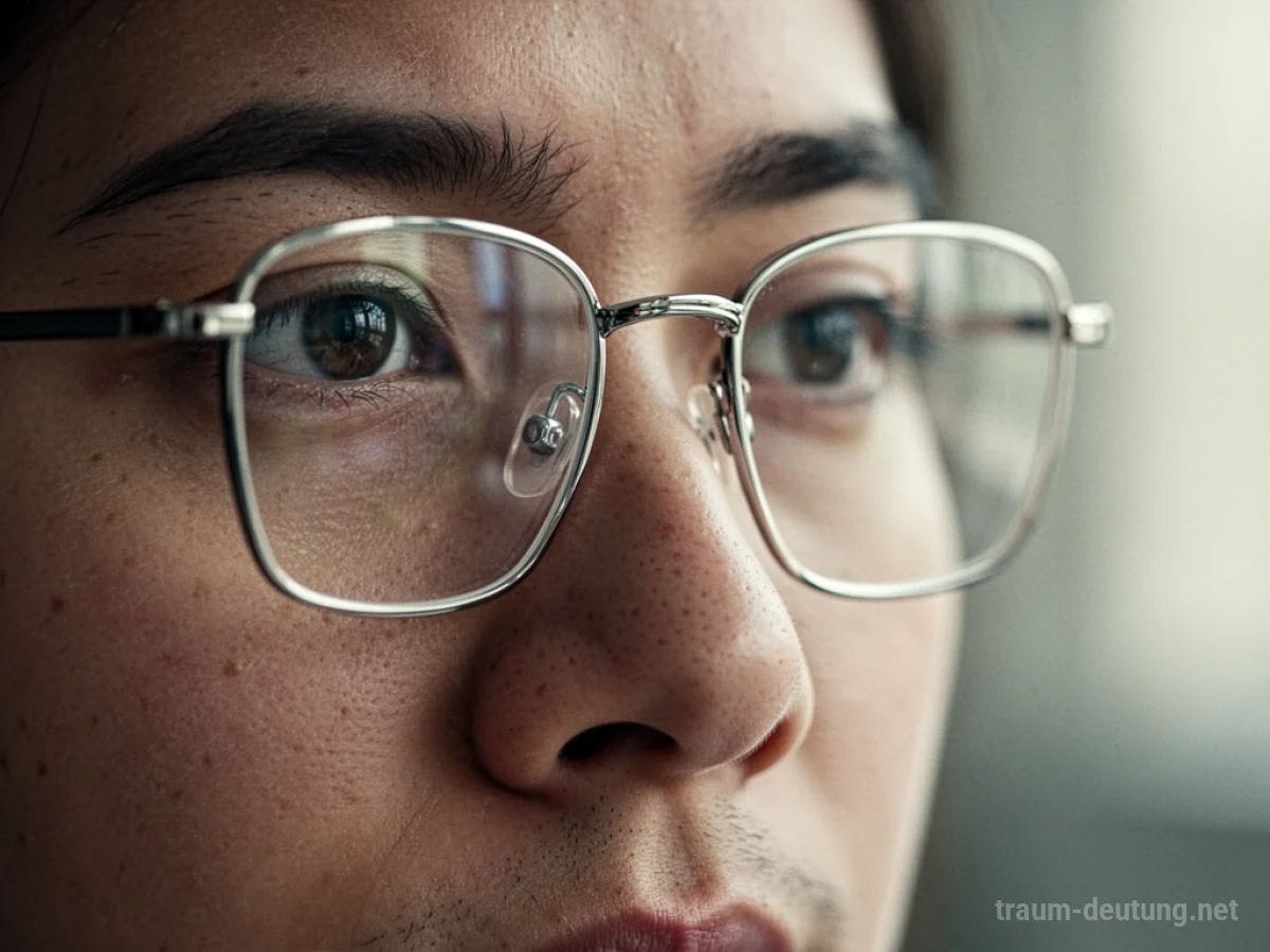 Eine Brille auf einer Nase im Traum, die geschärfte Sichtweise symbolisiert.