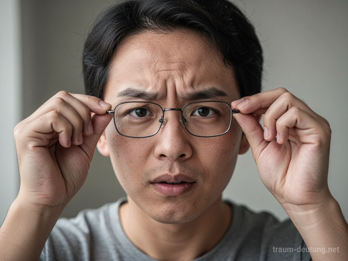 Eine Person versucht, eine zu kleine Brille aufzusetzen.