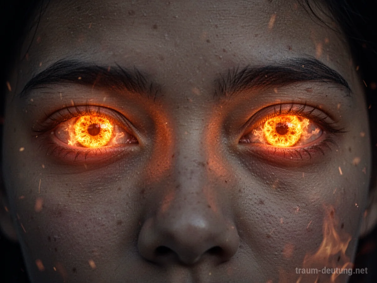 Glühende Augen im Traum, die intensives Feuer ausstrahlen