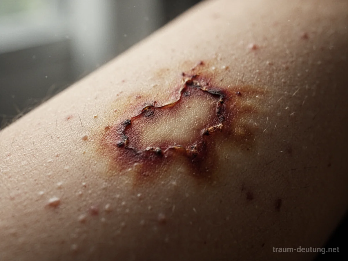 Haut mit einer stilisierten Brandwunde im Fokus