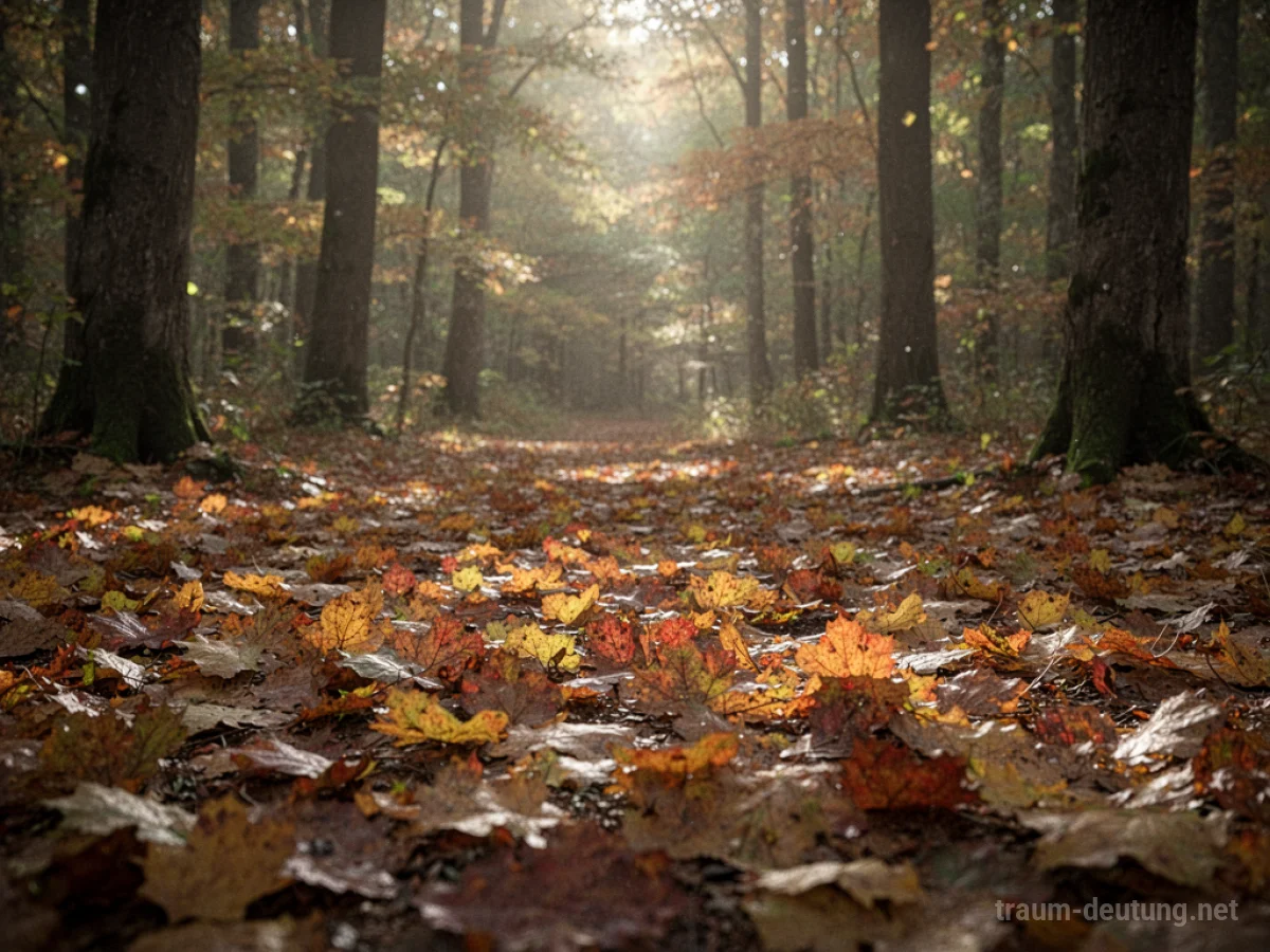Ein Waldboden, bedeckt mit vielen Herbstblättern.