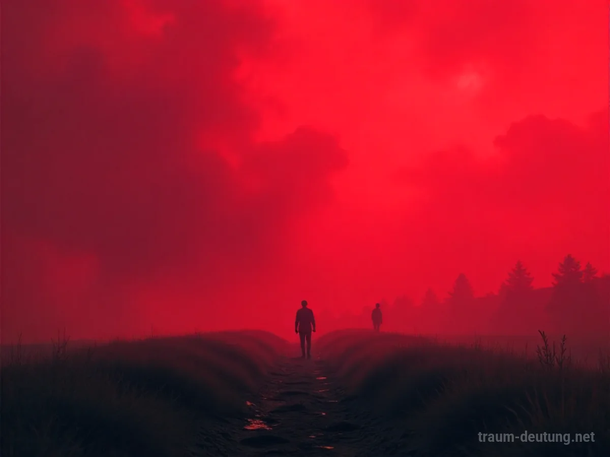 Abstrakte Darstellung von intensiver roter Farbe, die einen Raum erfüllt.