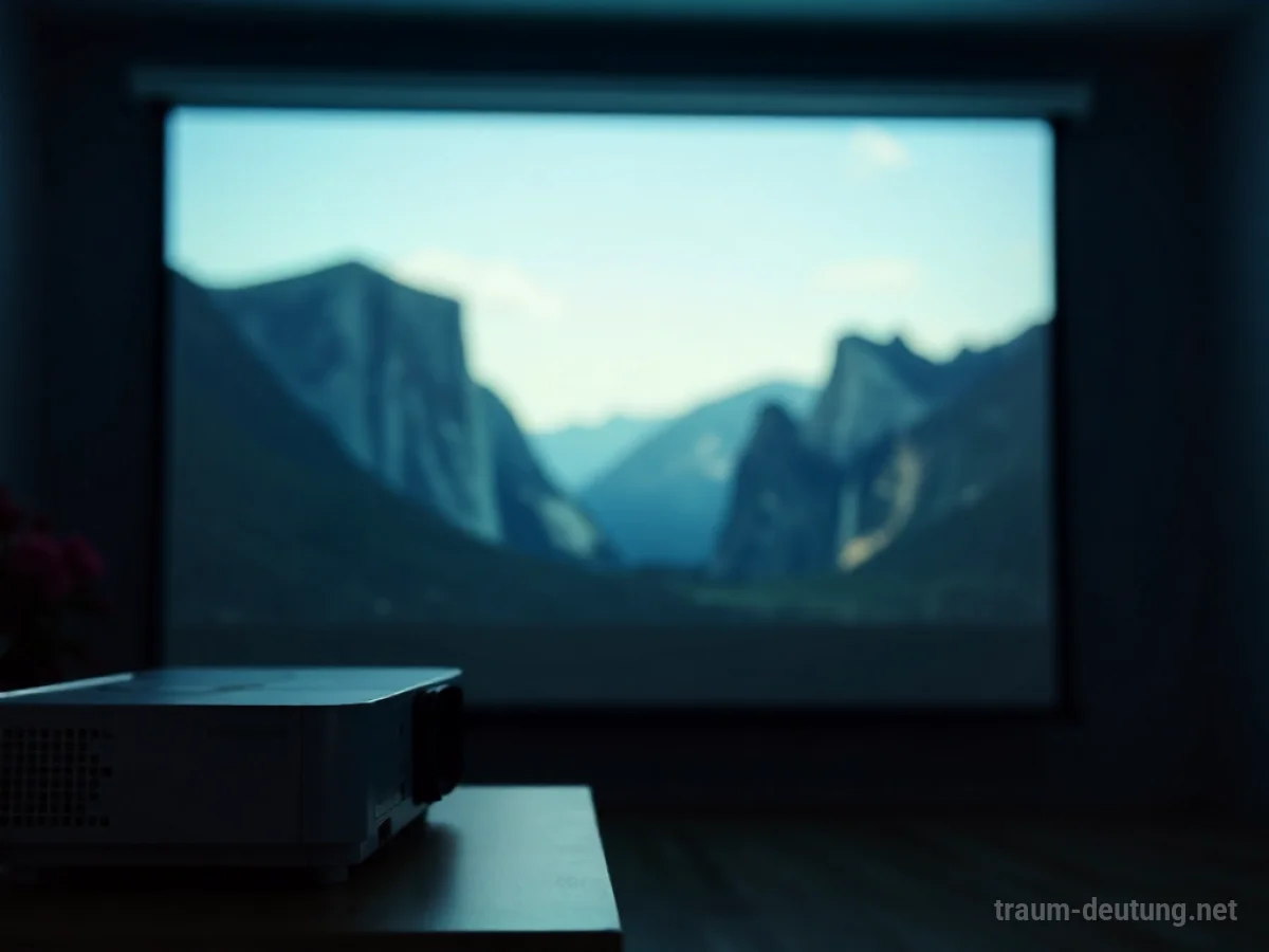 Ein unscharfes Beamerbild auf einer Leinwand, mit undeutlichen Formen und Farben.