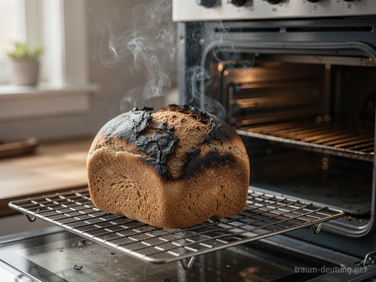Verbranntes Brot auf einem Kuchengitter neben einem Ofen