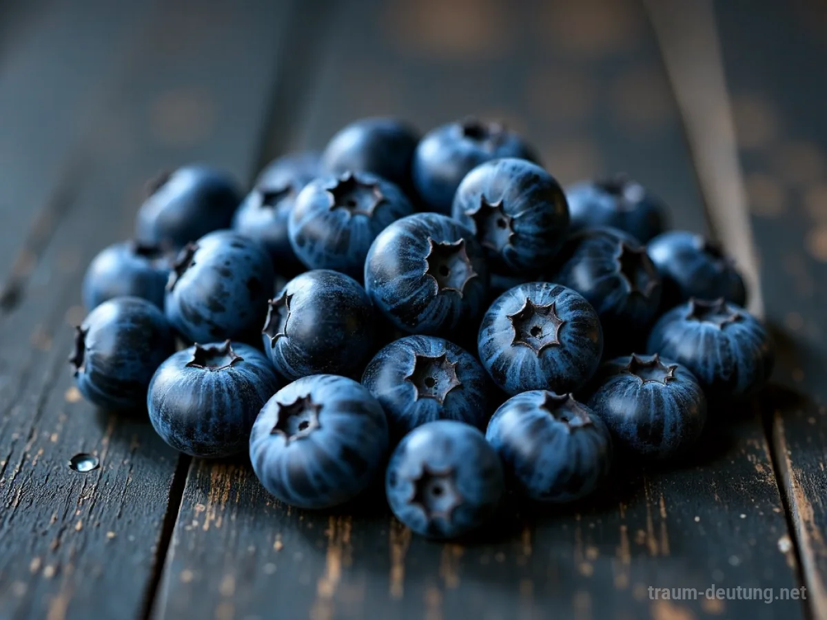 Verdorbene Blaubeeren auf dunklem Holz, die Verfall und Enttäuschung symbolisieren.