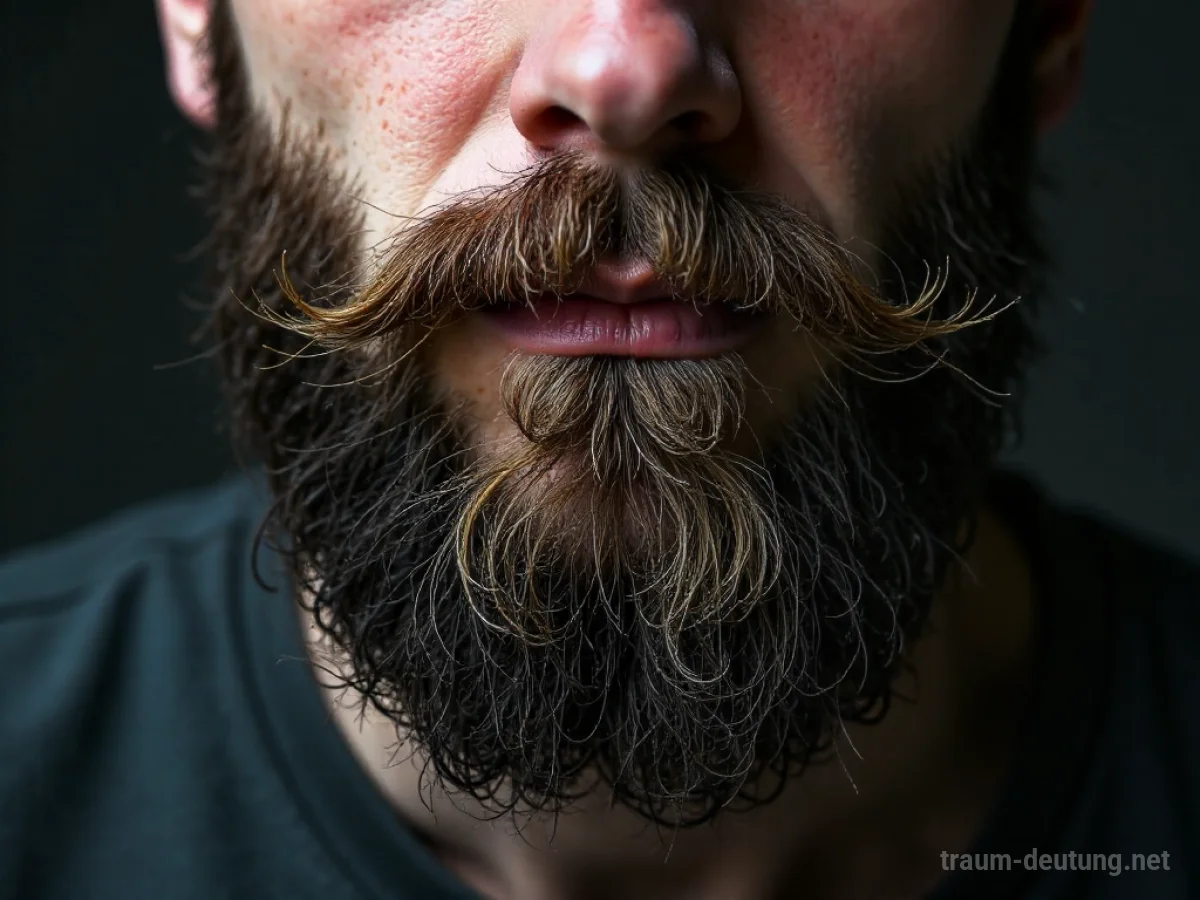 Nahaufnahme eines verfilzten Bartes, die Haare sind ungepflegt und verknotet.