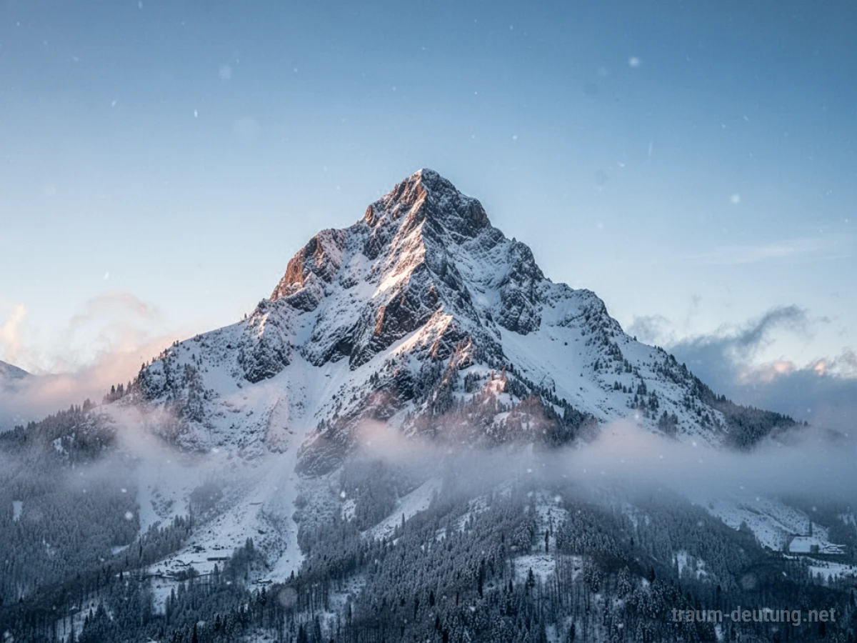 Ein einsamer, schneebedeckter Berggipfel unter einem klaren Himmel.