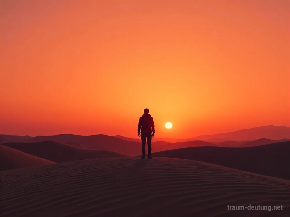 Silhouette einer Person, die auf einer kargen Landschaft steht und Lebenskraft verliert.