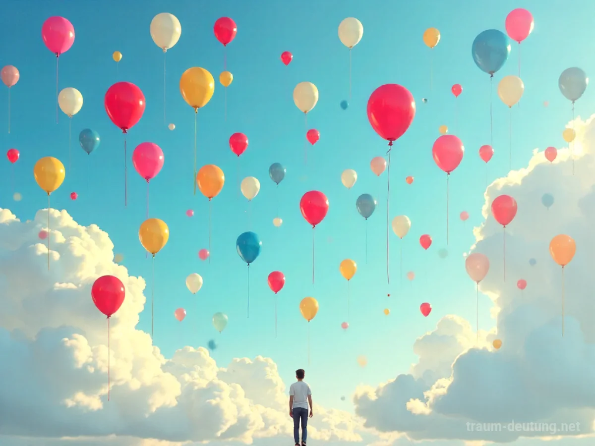 Viele bunte Ballons steigen in einem klaren blauen Himmel auf.