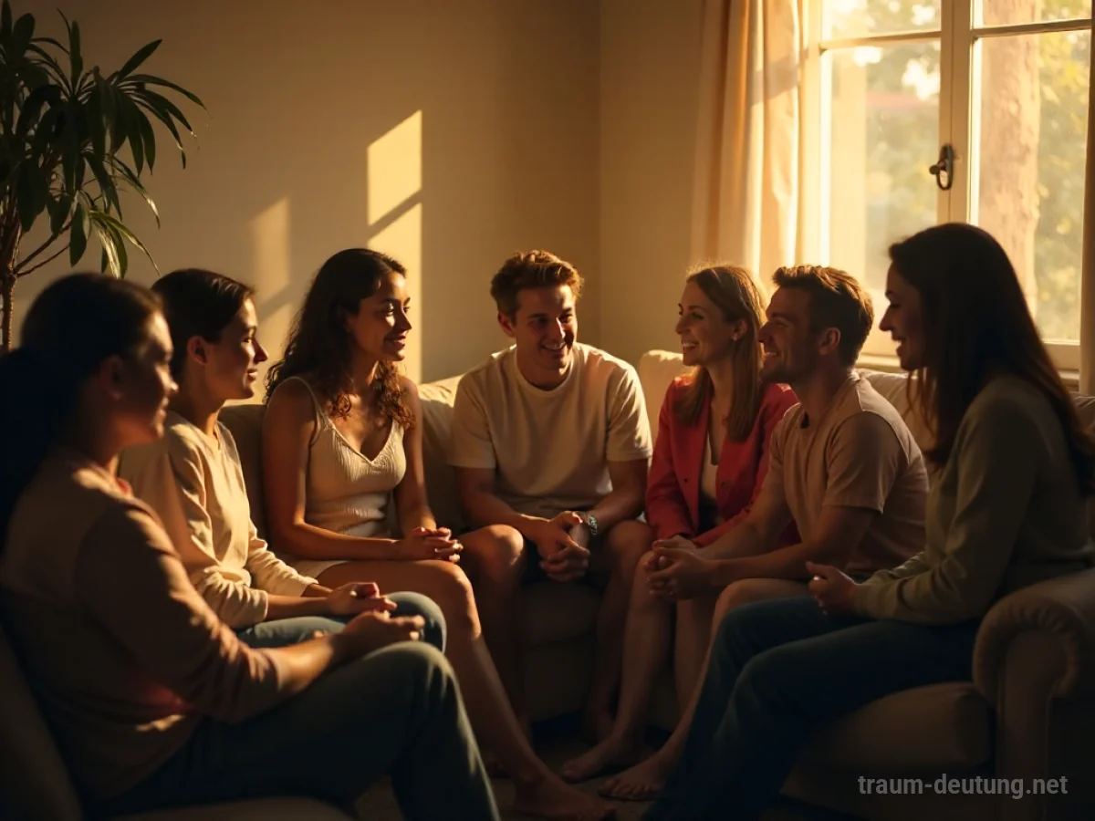 Gruppe von Bekannten trifft sich in einem gemütlichen Raum