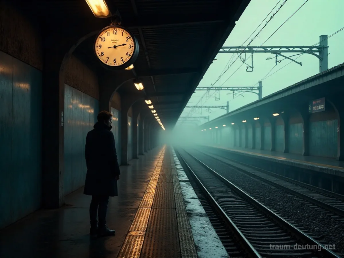 Eine Person wartet an einem Bahnhof auf einen verspäteten Zug.