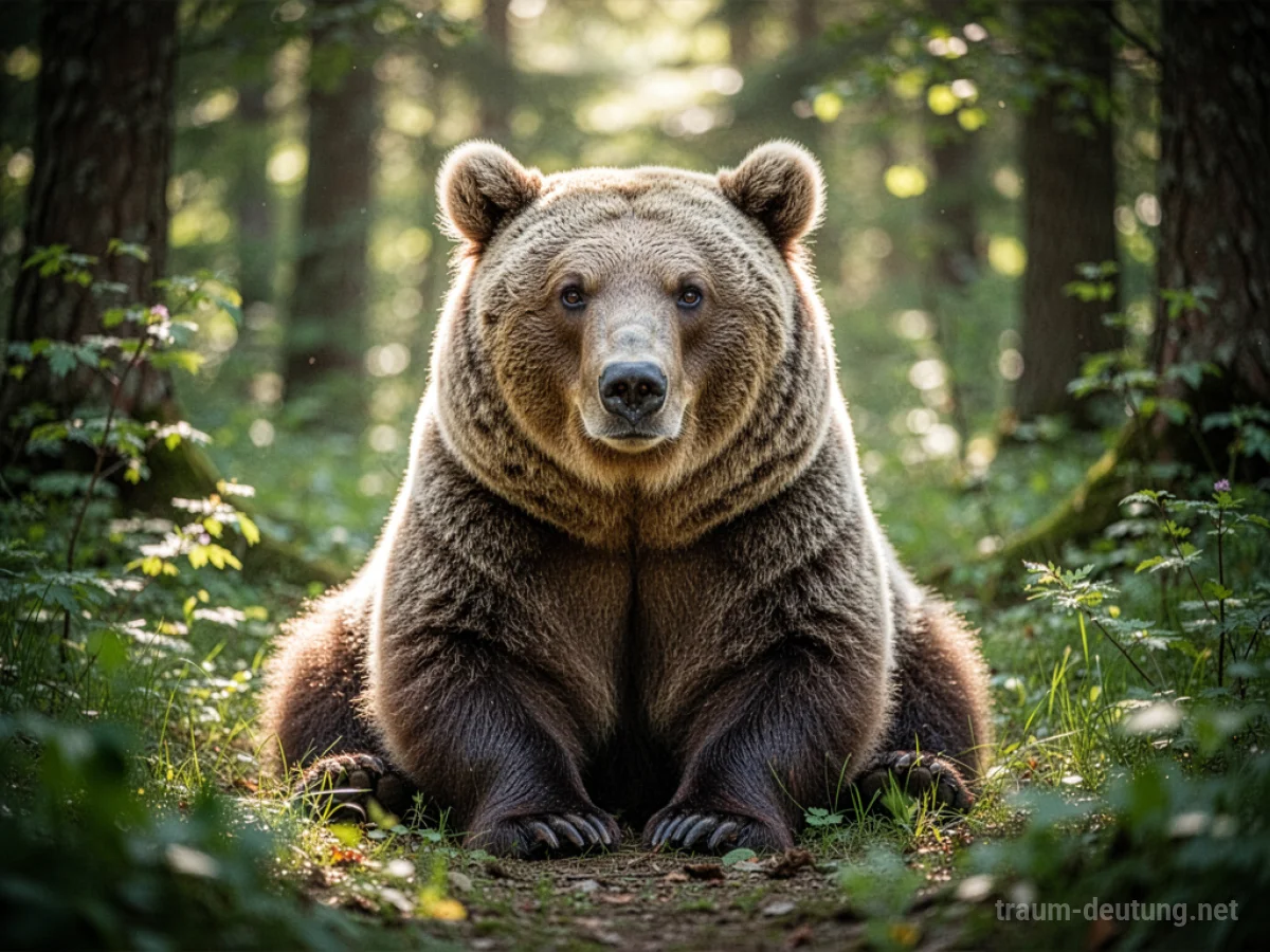 Ein zutraulicher Bär sitzt friedlich in einem sonnigen Wald