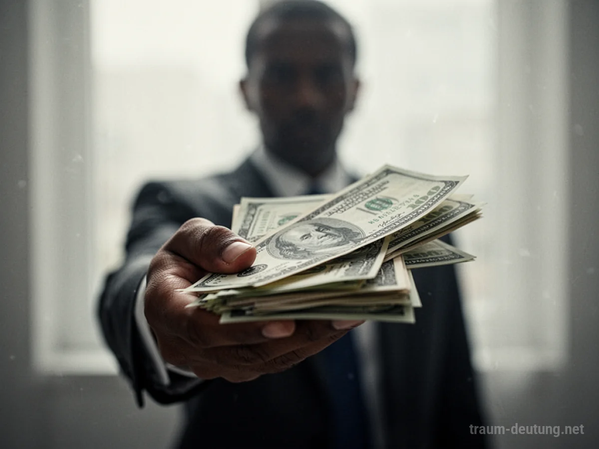 Hand reicht Geld, im Hintergrund Silhouette eines Chefs