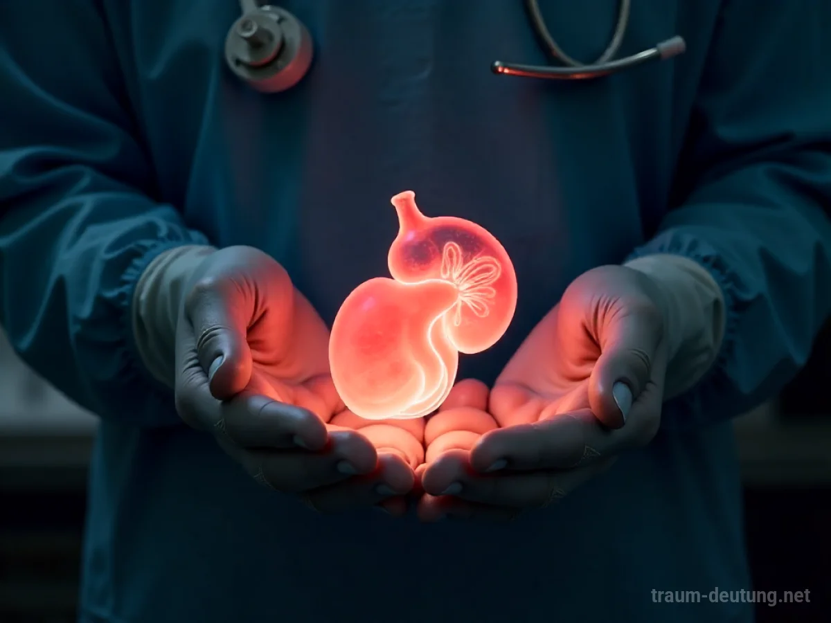Silhouetten von Chirurgenhänden halten ein leuchtendes Organ