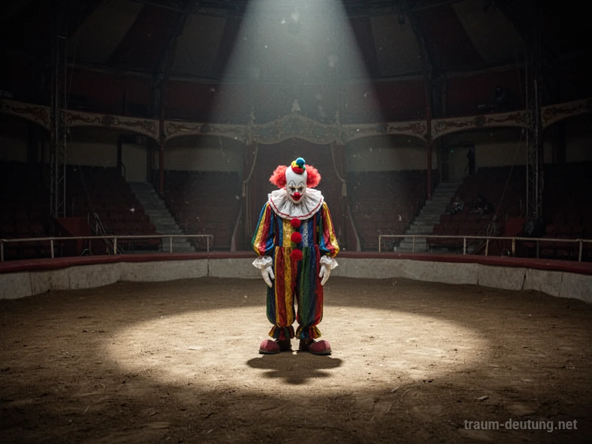 Ein einzelner Clown steht allein in einem leeren Zirkusring