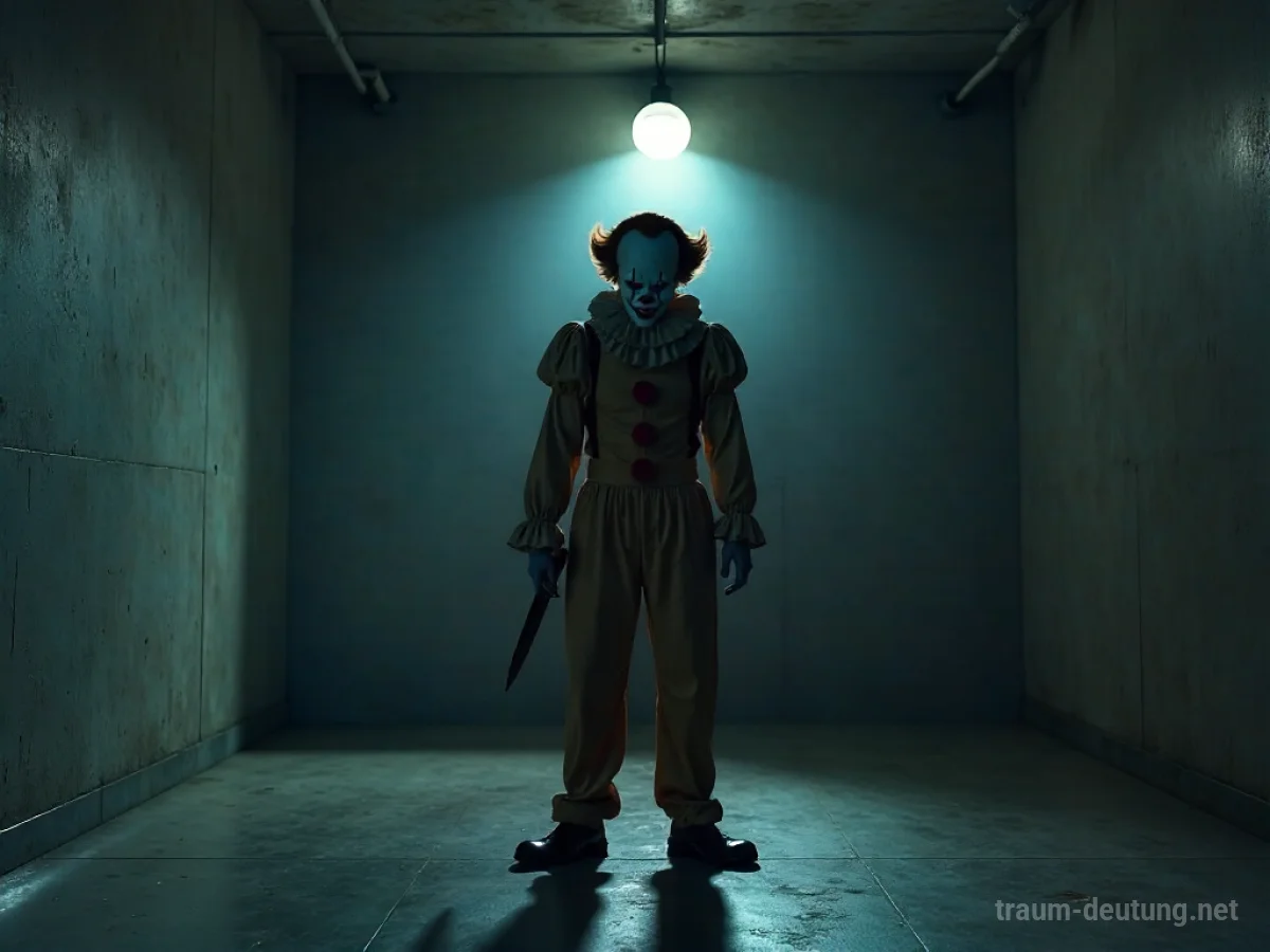 Clown mit Messer im Schatten, bedrohliche Atmosphäre