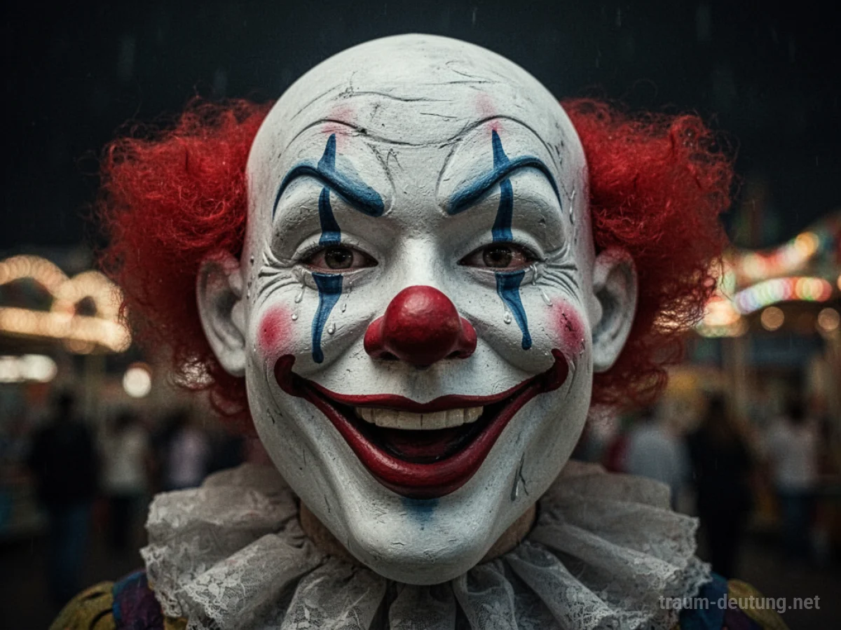 Clownmaske mit gemaltem Lächeln, die Traurigkeit andeutet