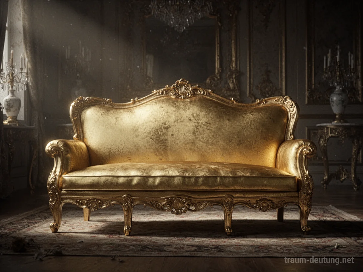 Eine prunkvolle Couch aus massivem Gold in einem eleganten Raum.