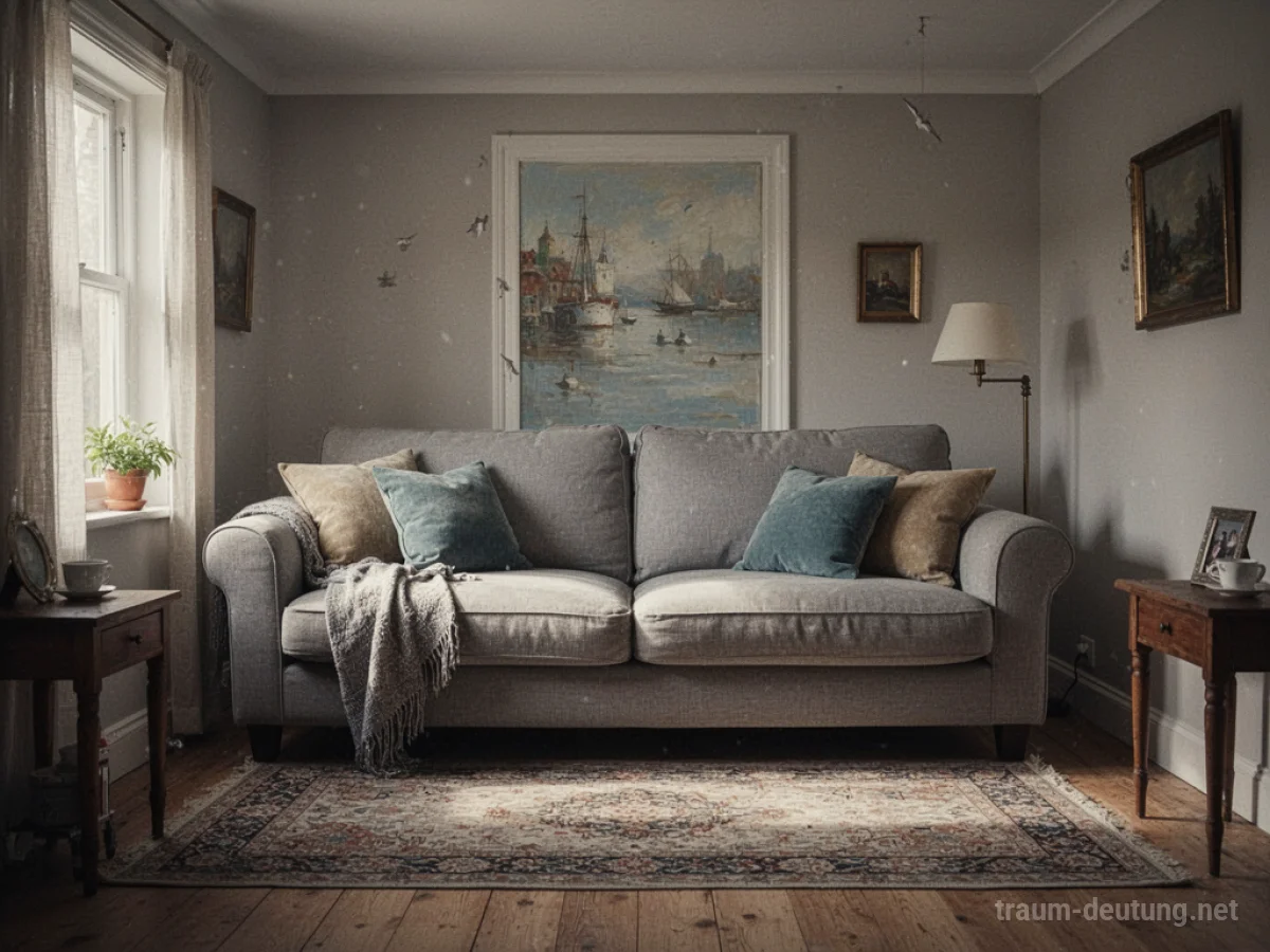 Eine riesige Couch in einem viel zu kleinen Raum