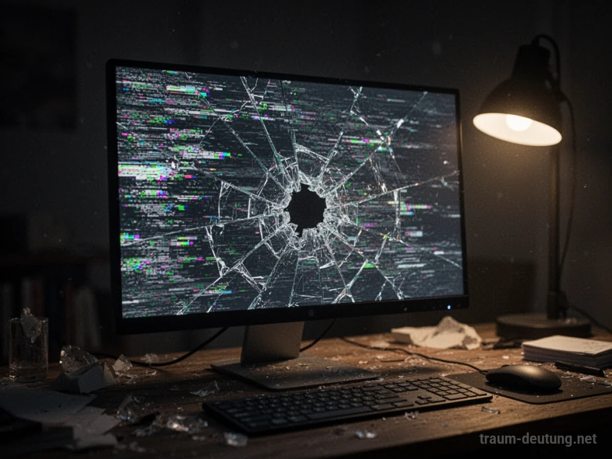 Ein kaputter Computerbildschirm mit flackernden Pixeln.