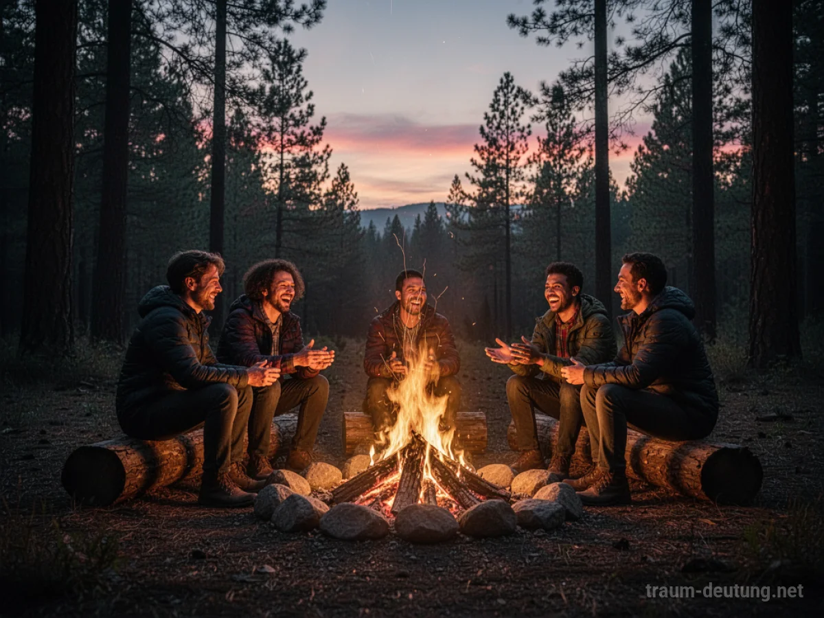 Menschen sitzen um ein Lagerfeuer im Wald