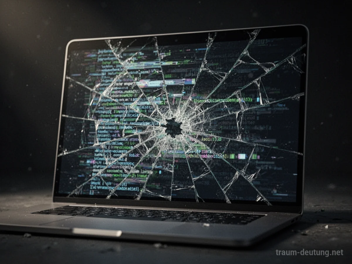 Ein gesprungener Computerbildschirm mit sichtbarem, flackerndem Code.