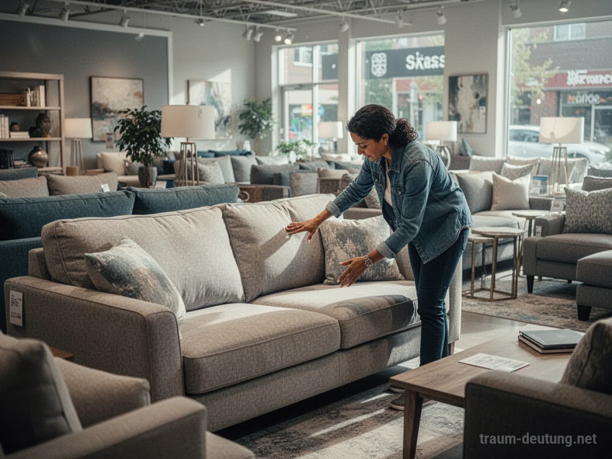 Person wählt eine neue Couch in einem Möbelhaus aus