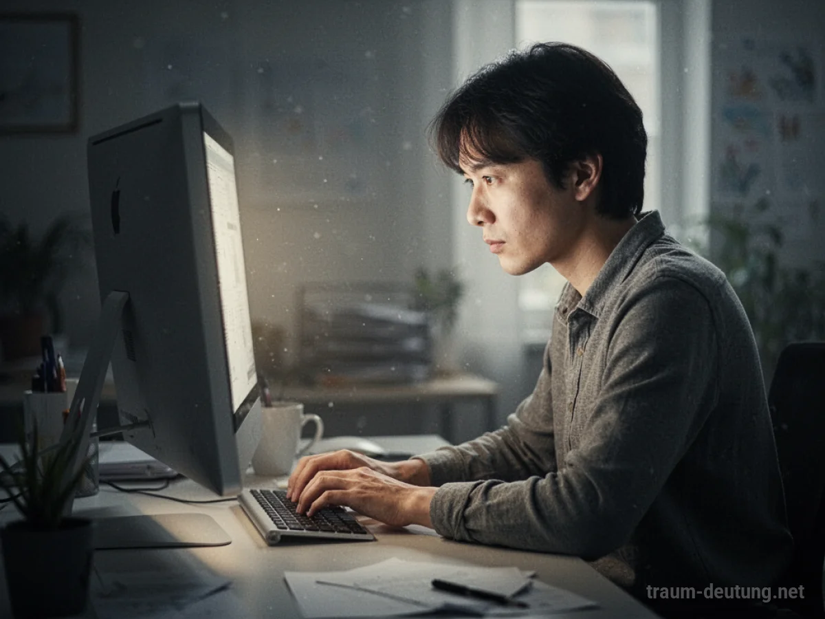 Person arbeitet konzentriert an einem Computer im Traum