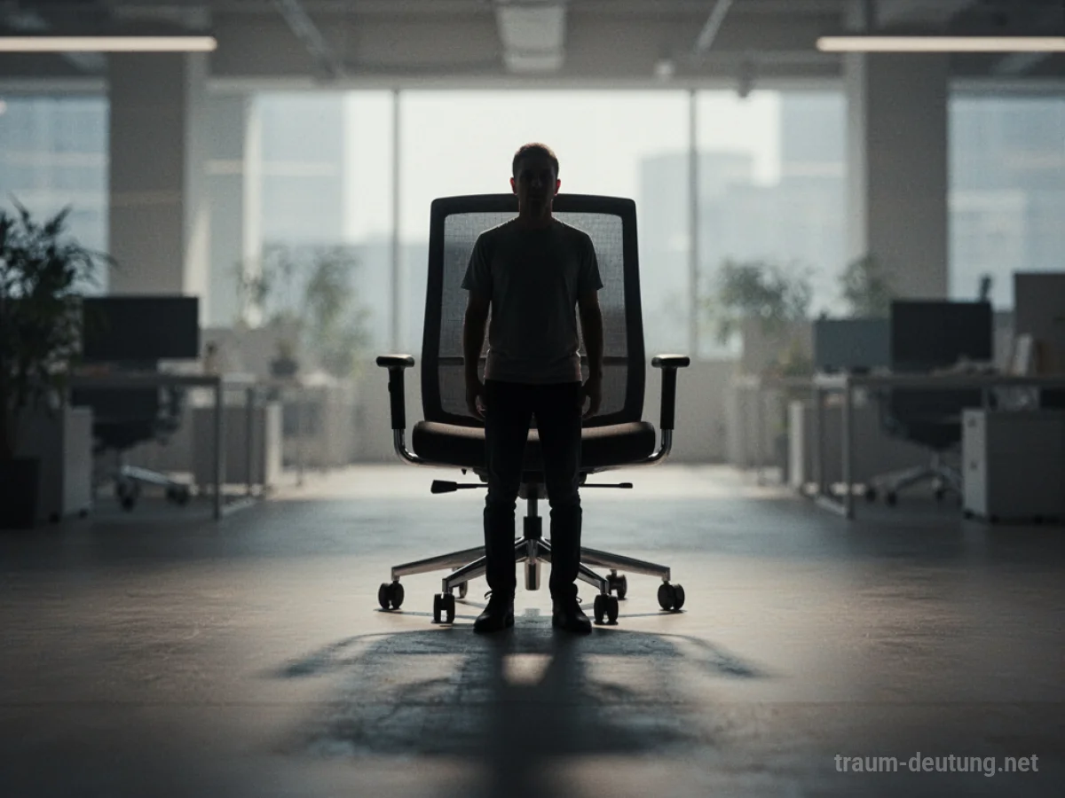 Silhouette einer Person vor einem leeren Bürostuhl im Büro