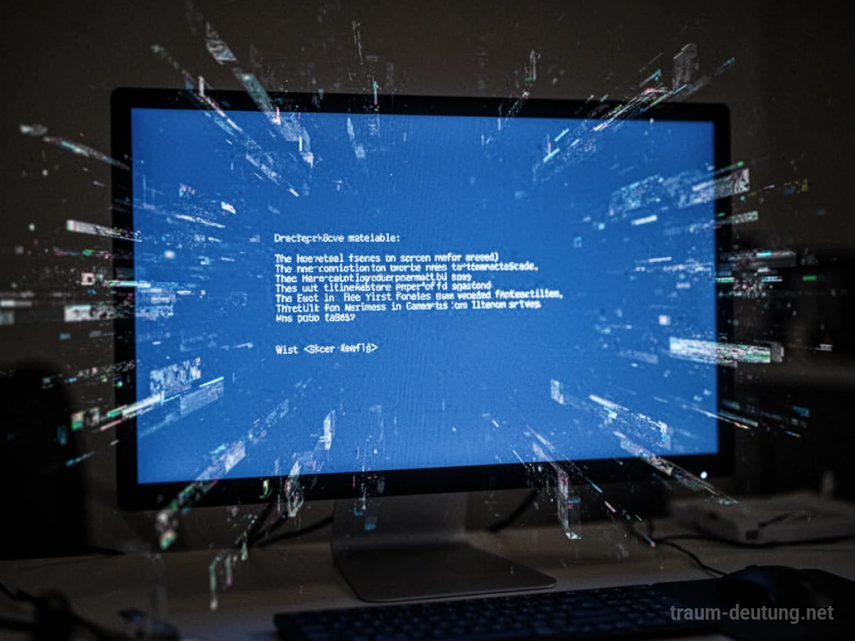 Computerbildschirm mit Fehlermeldung und digitalen Störungen