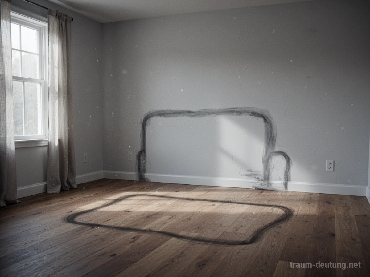 Leerer Raum, wo eine Couch stand, mit einem Schattenriss als Hinweis