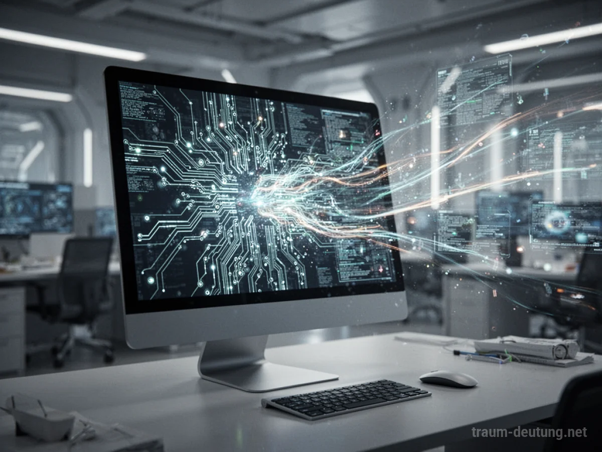 Moderner Computer mit rasanten Datenströmen auf dem Bildschirm