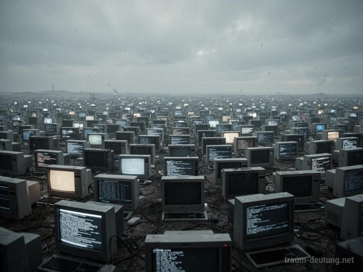 Unzählige Computerbildschirme in einer endlosen Landschaft.
