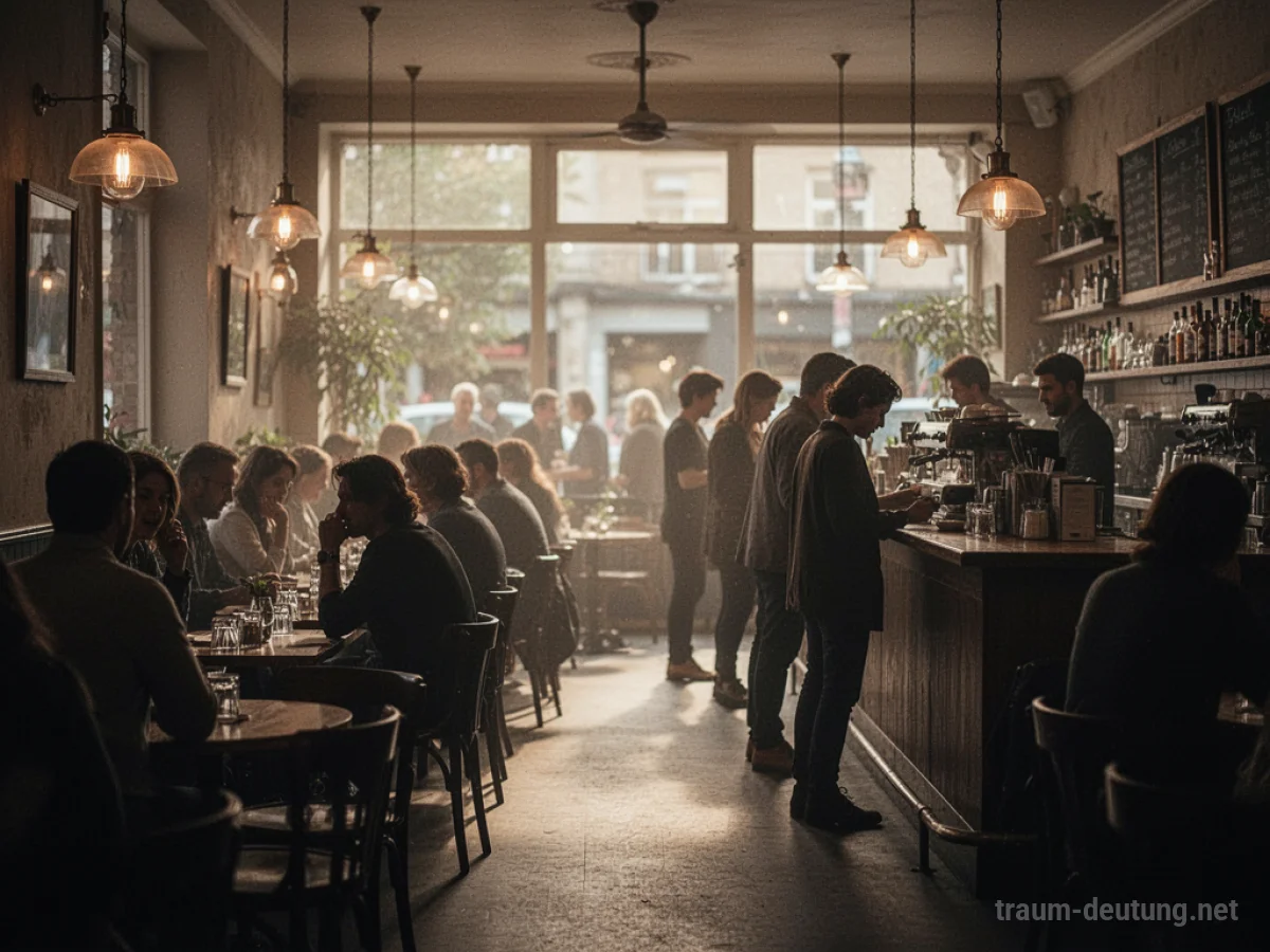 Viele Menschen in einem belebten Café sitzend und stehend