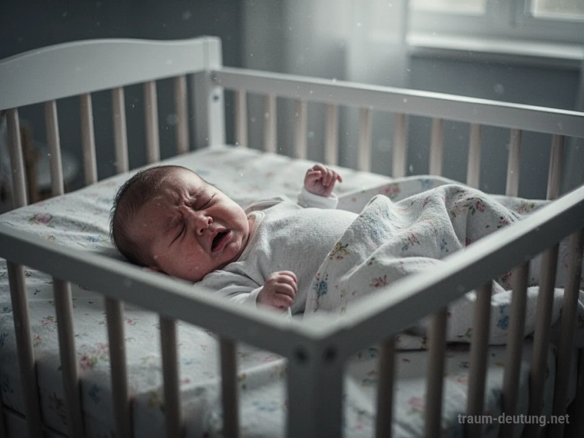 Ein baby im Bettchen, das Unwohlsein zeigt