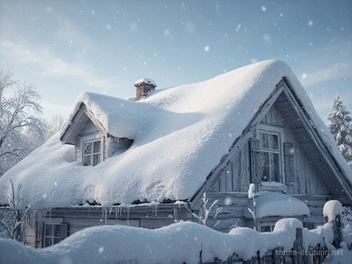 Ein Hausdach, das dicht mit Schnee bedeckt ist.