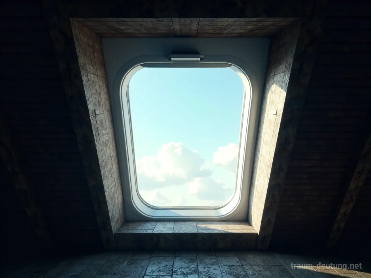 Ein helles Dachfenster mit Blick auf den Himmel.