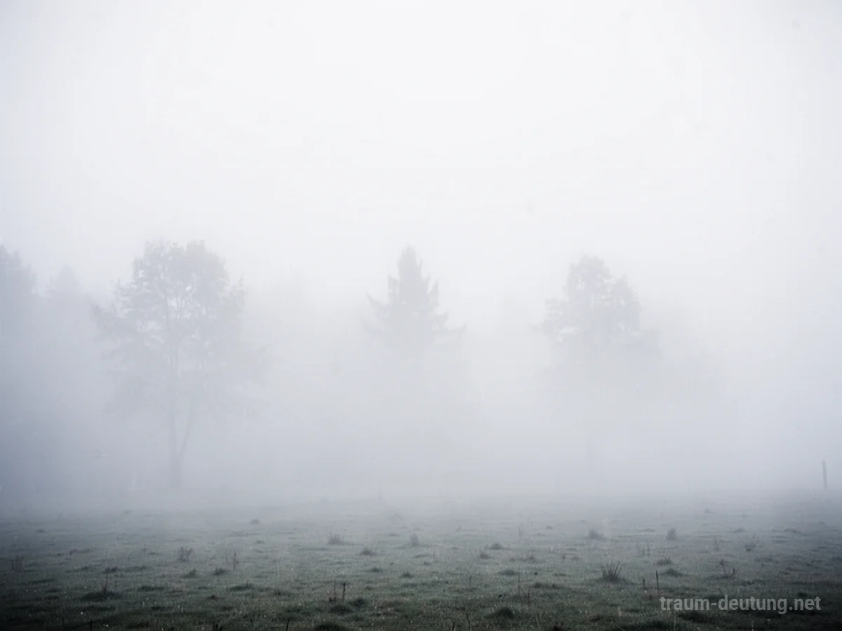 Dichter Nebel verdeckt die Sicht im Traum, helle, diffuse Formen sind erkennbar.