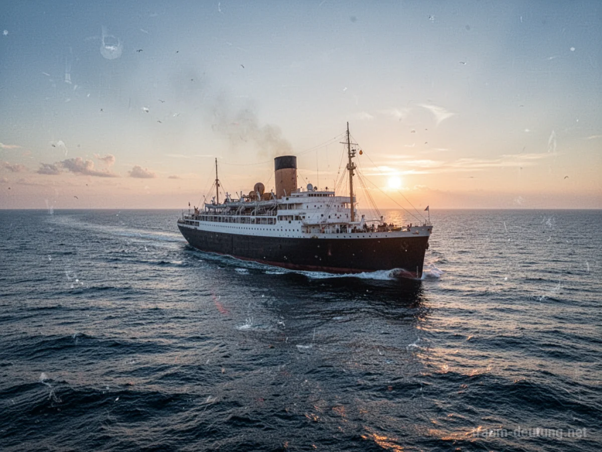 Dampfschiff auf hoher See bei Sonnenuntergang