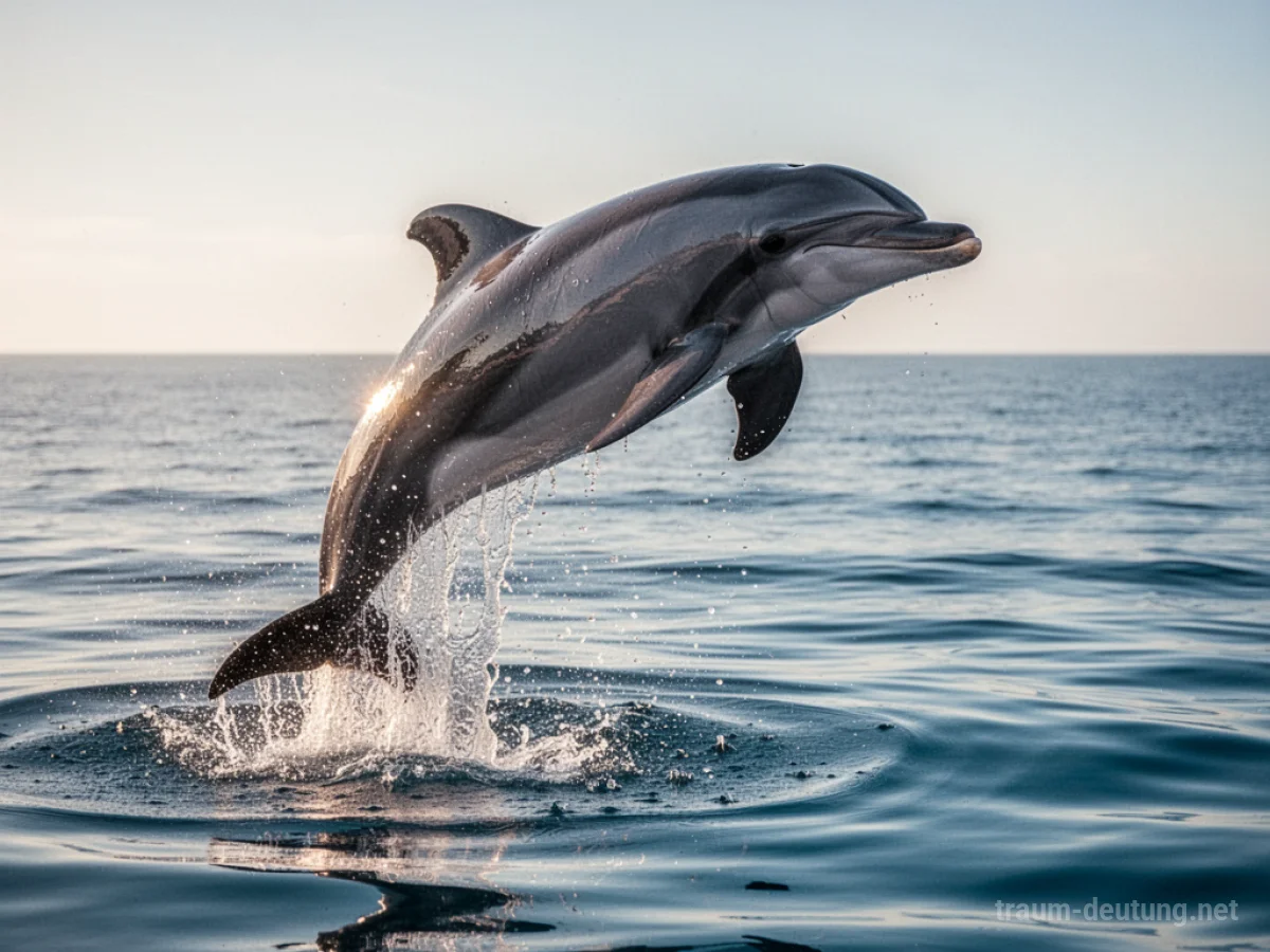Ein Delfin springt elegant aus dem Wasser in die Luft.