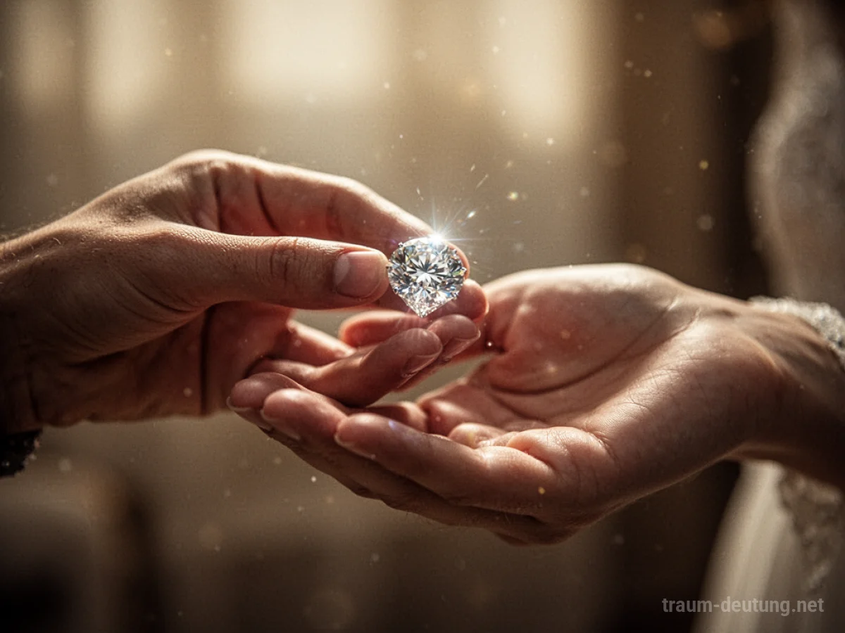 Eine Hand reicht einen funkelnden Diamanten als Geschenk.