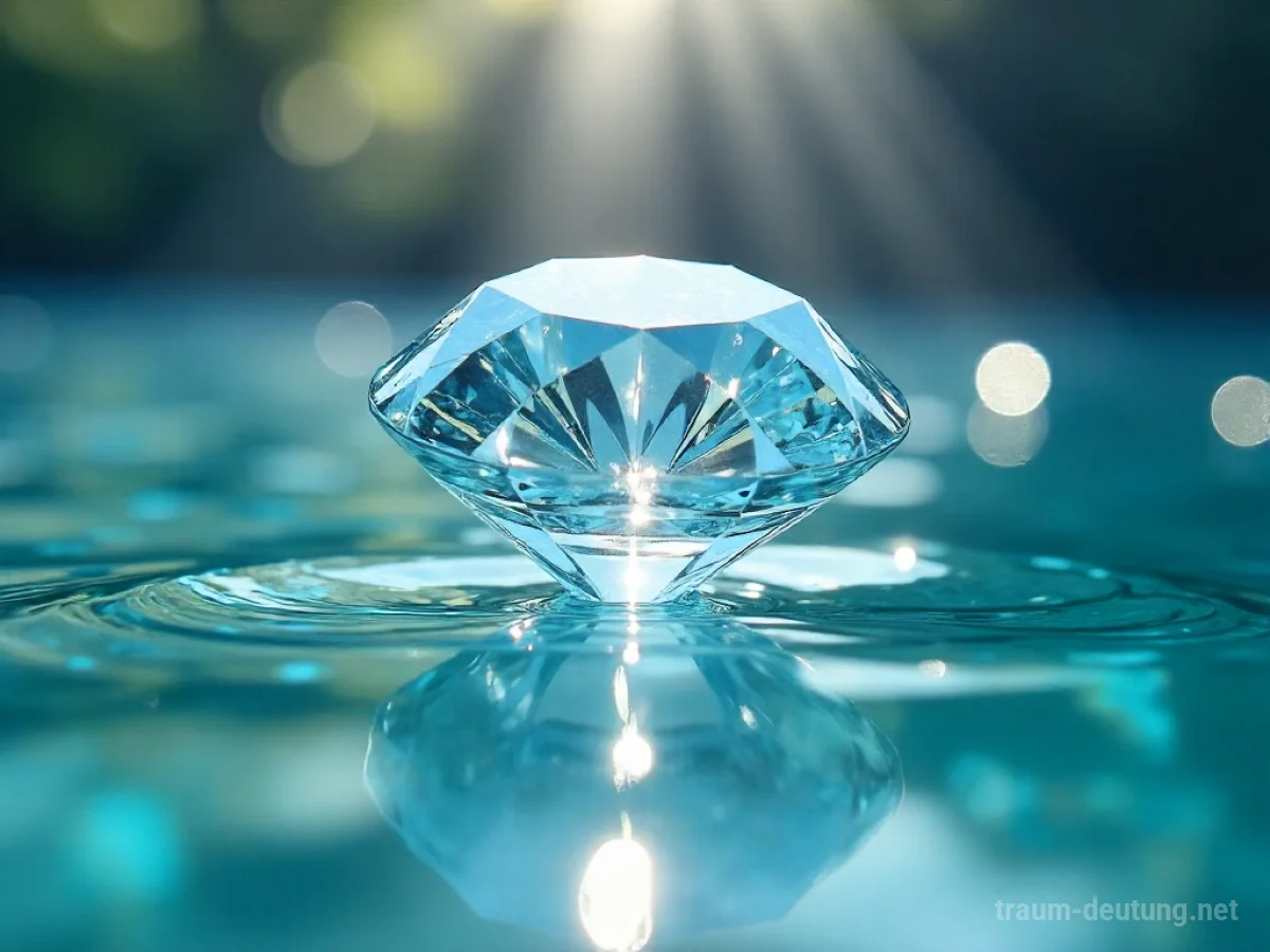 Ein glänzender Diamant liegt auf dem Grund eines klaren Wassers.