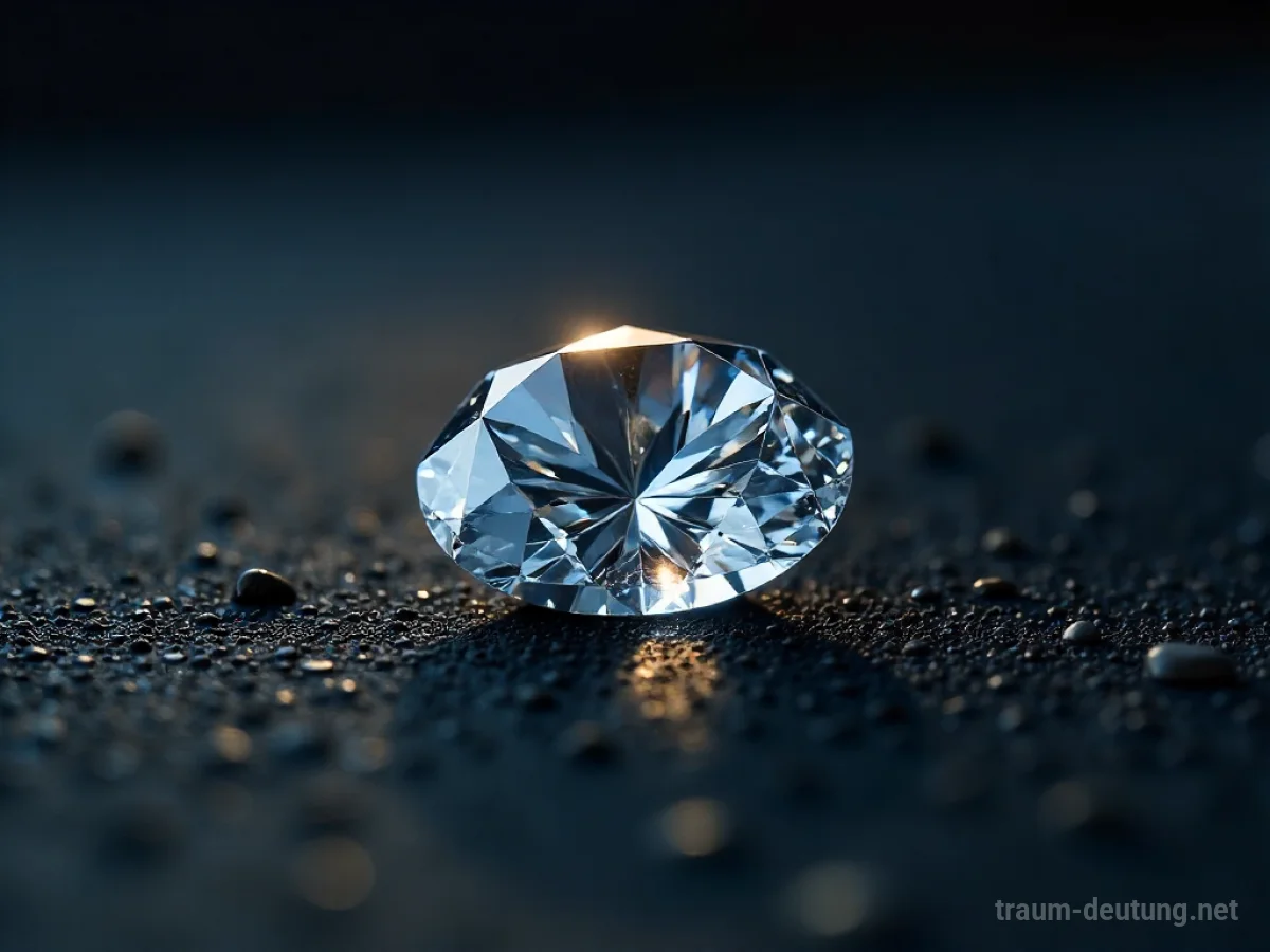 Ein einzelner geschliffener Diamant liegt auf einer dunklen Oberfläche.