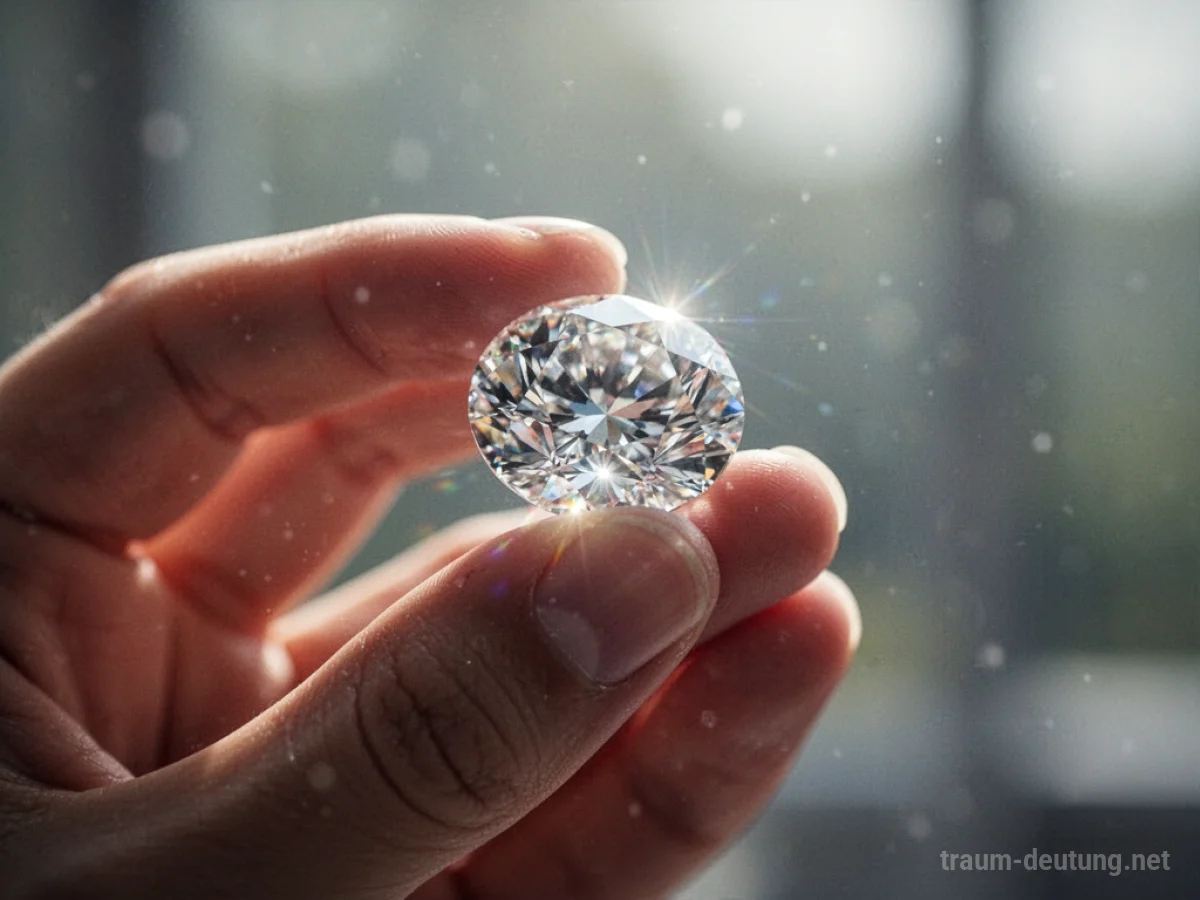 Eine Hand hält einen funkelnden Diamanten.