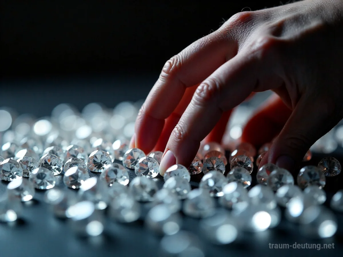 Hand sucht nach Diamanten in einem Haufen von Edelsteinen