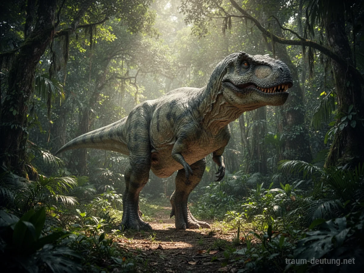 Dinosaurier bewegt sich friedlich durch einen dichten Dschungel.