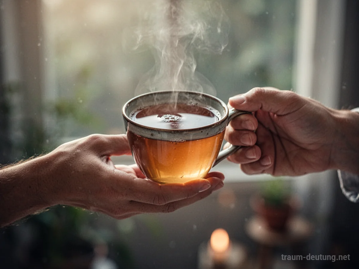 Eine helfende Hand reicht eine Tasse Tee.