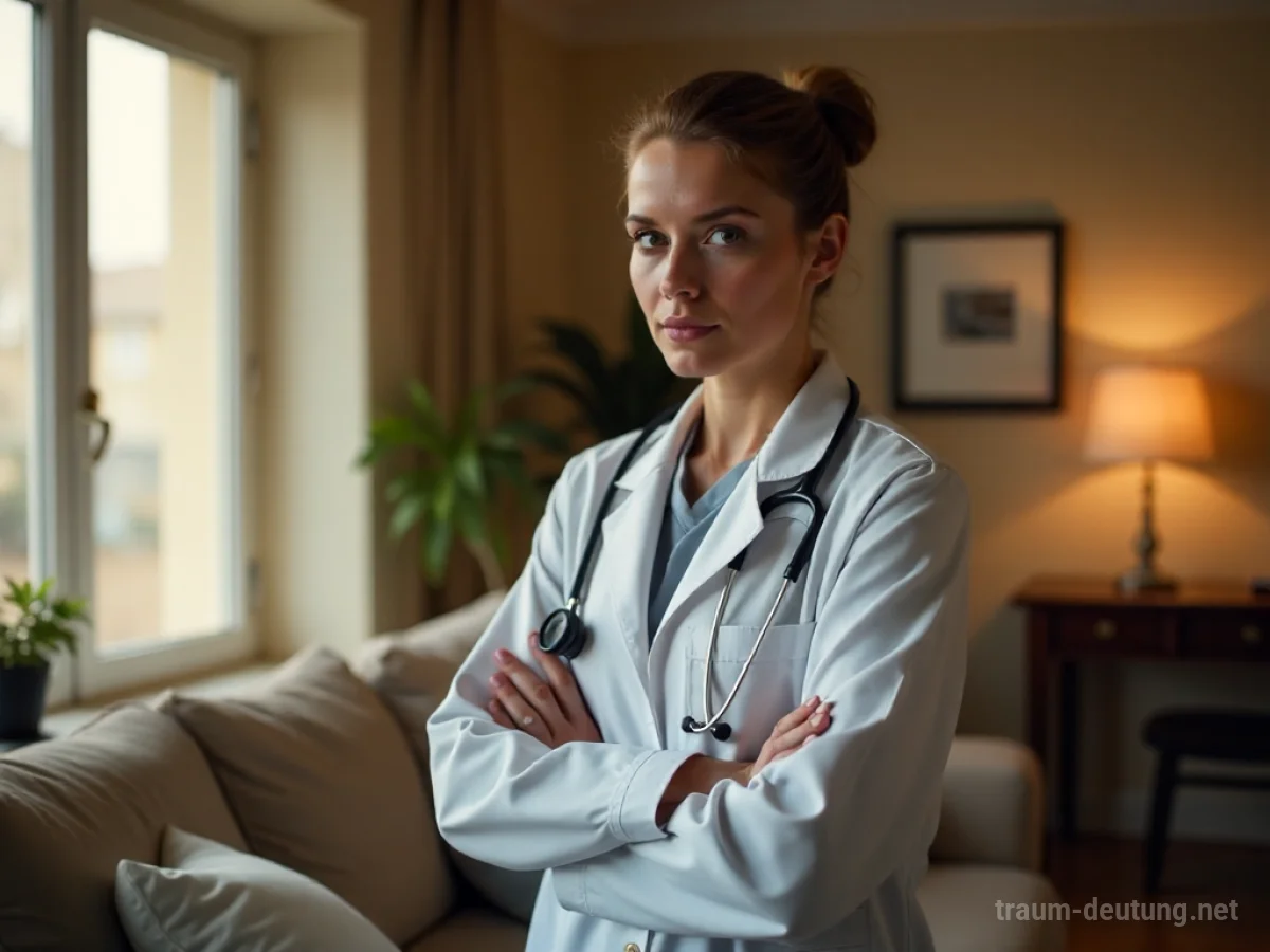 Doktor in einem Wohnzimmer, der einen Patienten behandelt.